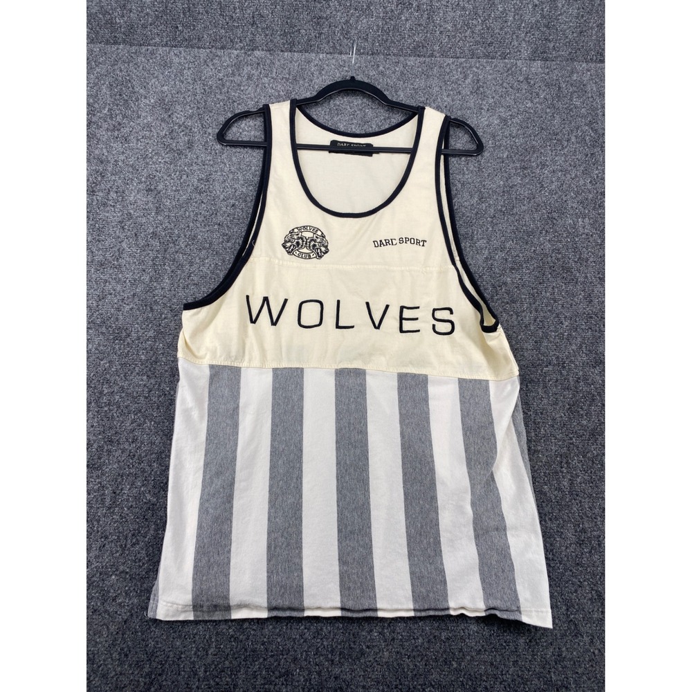 Darc Sport Wolves Club Tank Top Mens Large Cream Grey Striped Limited Gym Vest